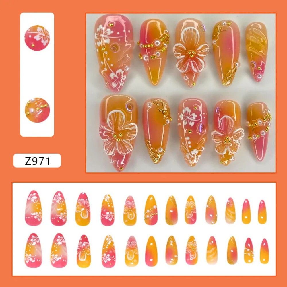 24Pcs Pink Gradient Almond Fak - Pressed Flower Art recensione e prezzo