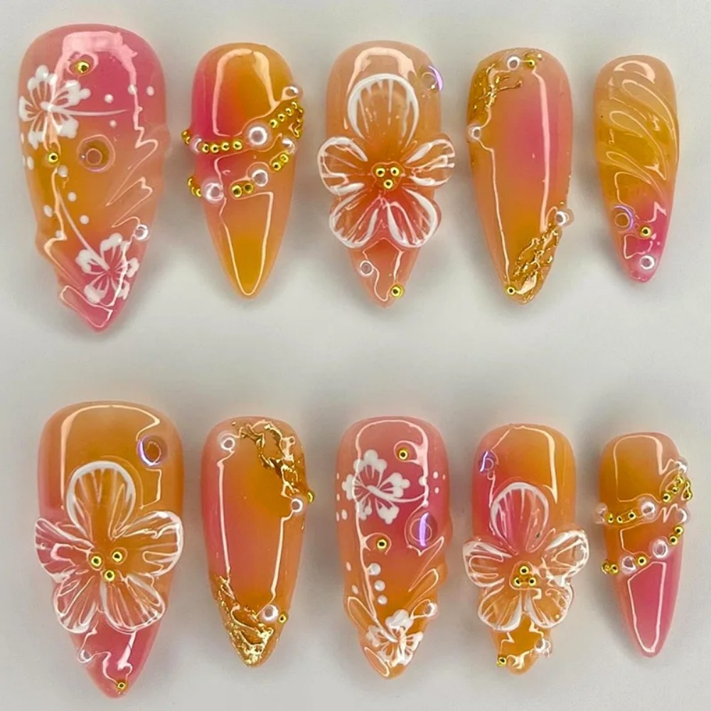 24Pcs Pink Gradient Almond Fak - Pressed Flower Art recensione e prezzo