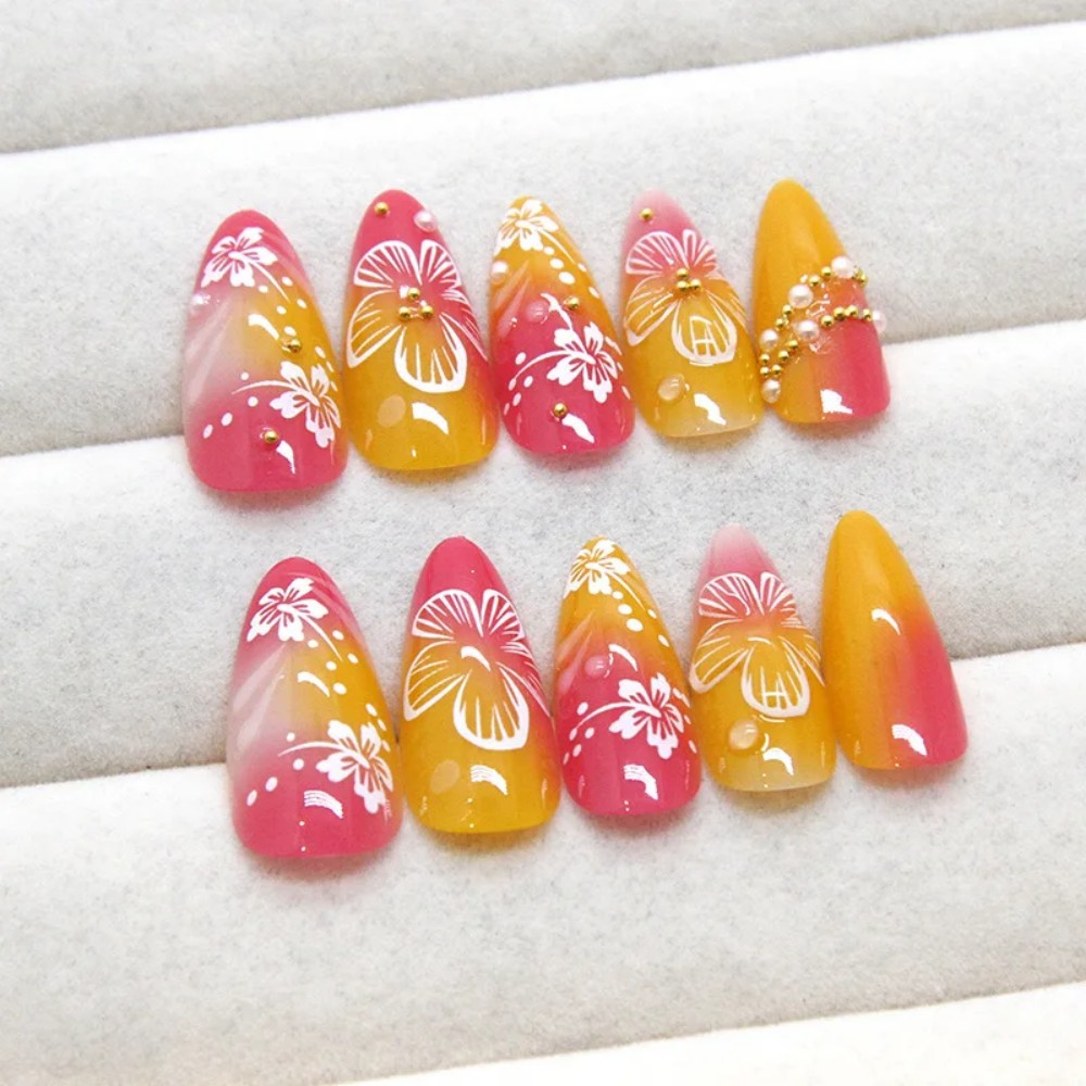 24Pcs Pink Gradient Almond Fak - Pressed Flower Art recensione e prezzo
