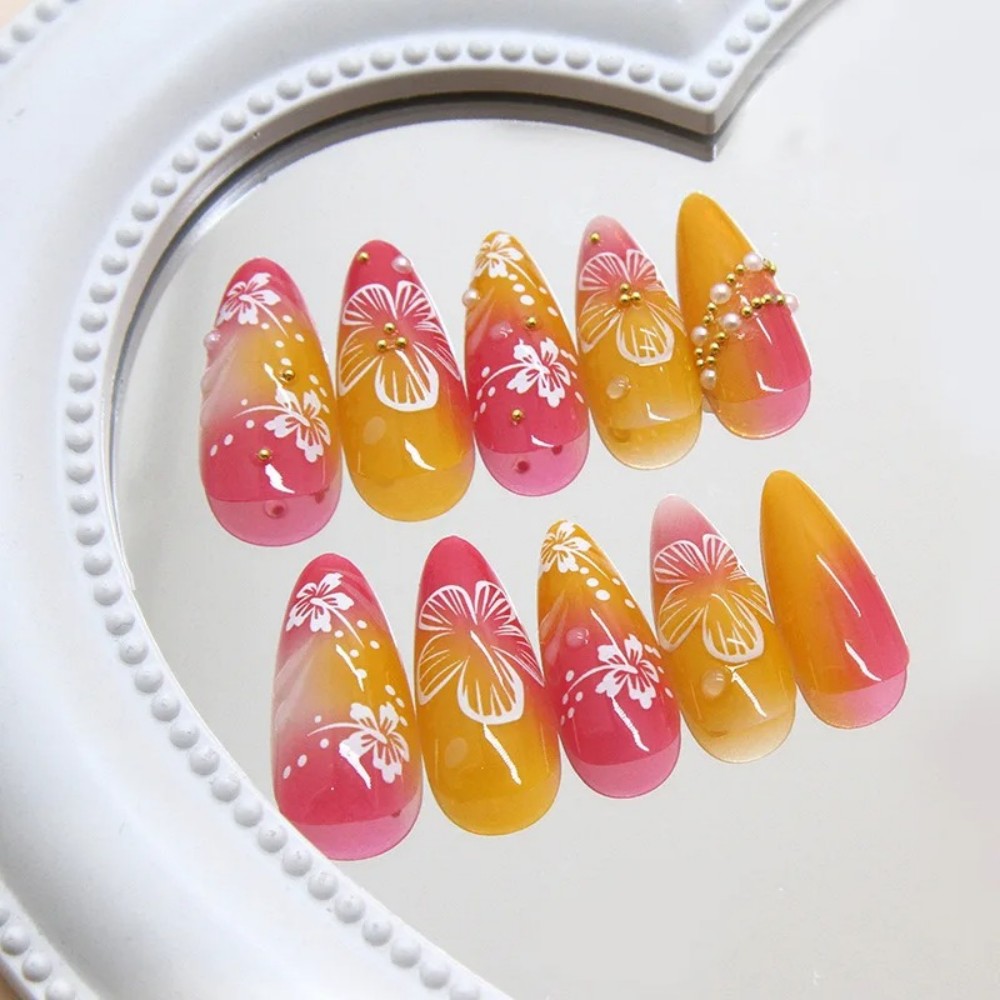 24Pcs Pink Gradient Almond Fak - Pressed Flower Art recensione e prezzo