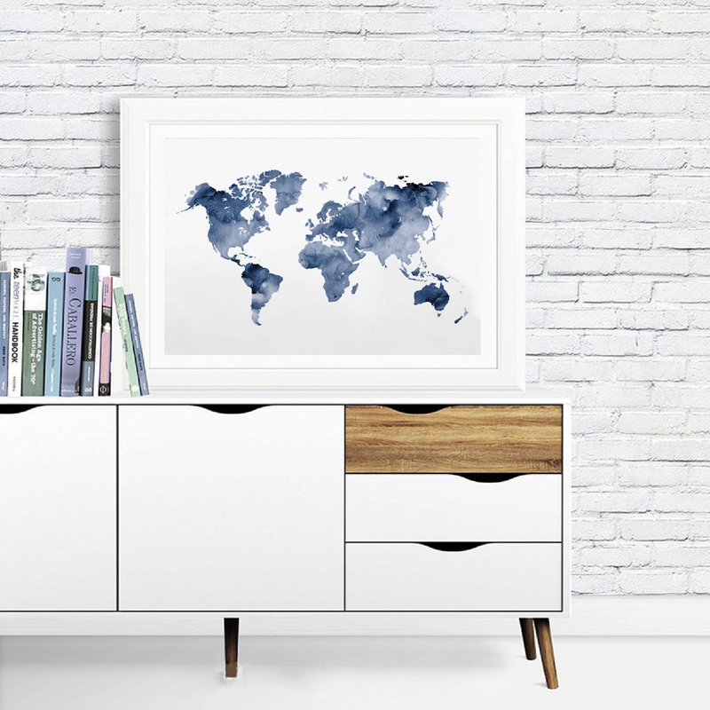 Blue World Map Print Navy Map  - Custom Star Map recensione e prezzo