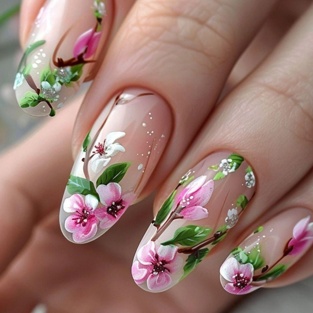 Short Almond Press on Nails 3D - Pressed Flower Art recensione e prezzo