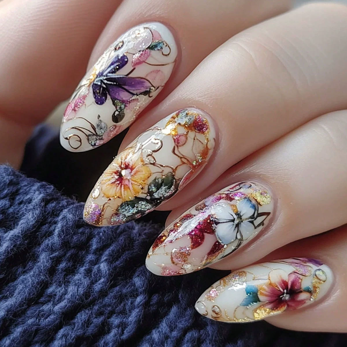 24Pcs Simple Almond Nails Tips - Pressed Flower Art recensione e prezzo