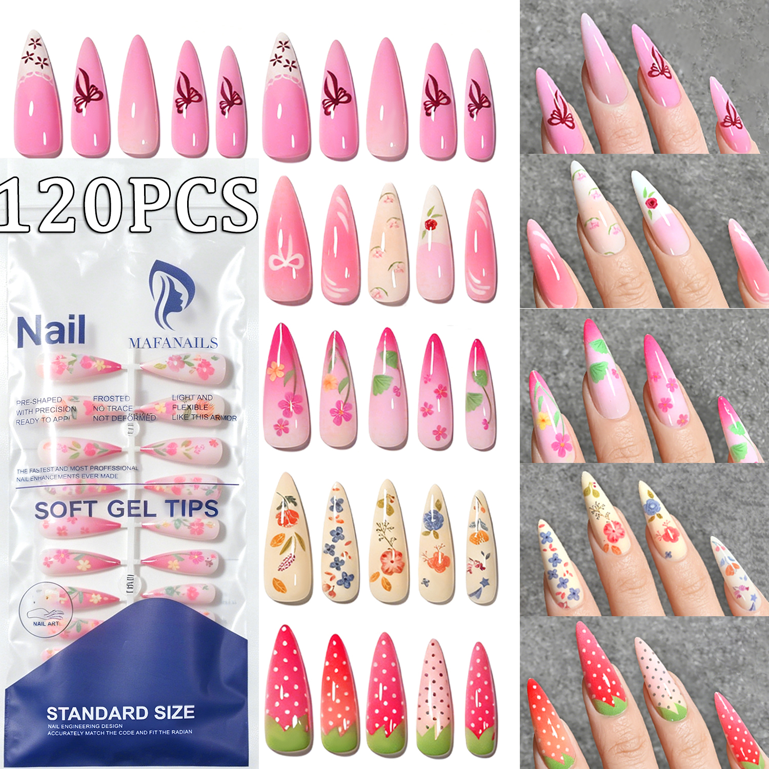120Pcs Long Almond Press On Na - Pressed Flower Art recensione e prezzo