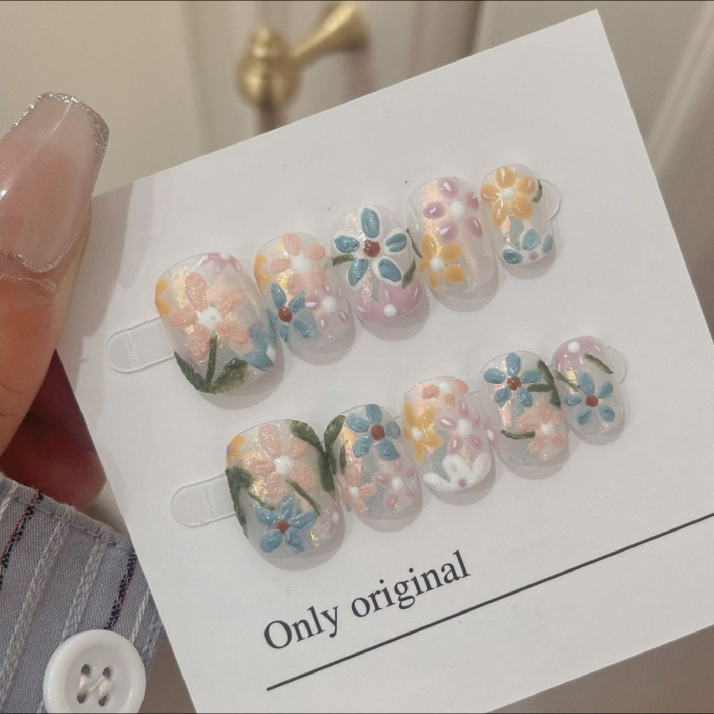 10Pcs Short Handmade Press On  - Pressed Flower Art recensione e prezzo