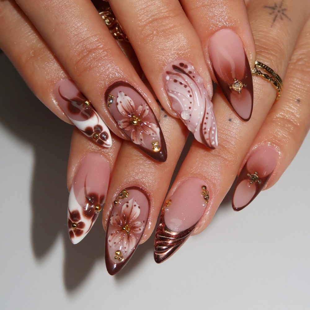 24Pcs 3D French Press On Nails - Pressed Flower Art recensione e prezzo