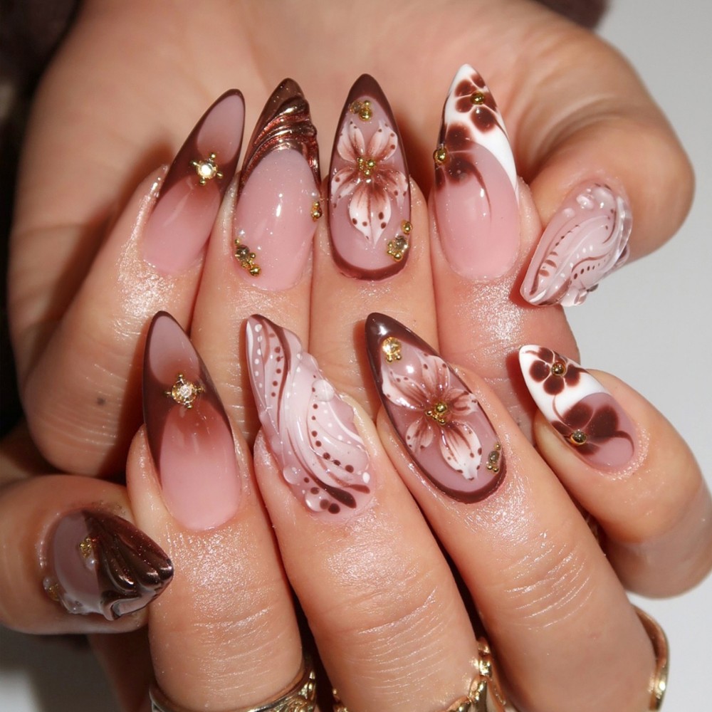 24Pcs 3D French Press On Nails - Pressed Flower Art recensione e prezzo