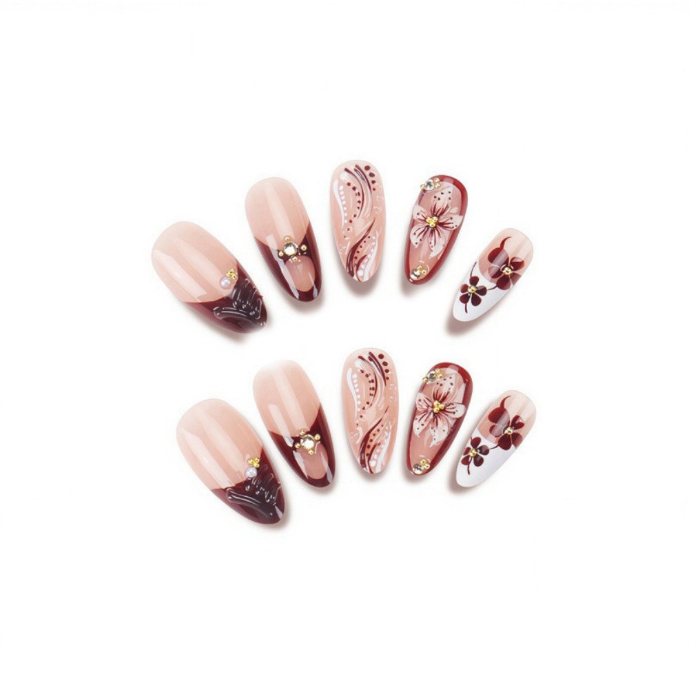 24Pcs 3D French Press On Nails - Pressed Flower Art recensione e prezzo