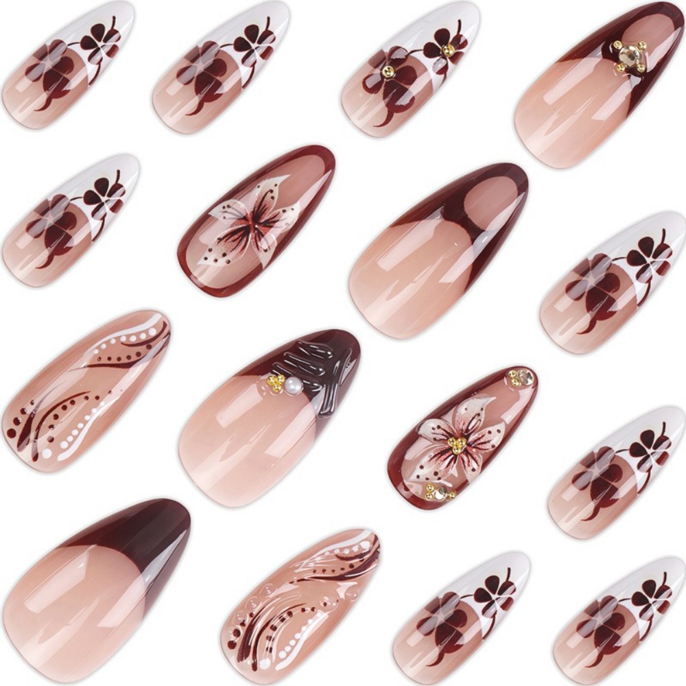 24Pcs 3D French Press On Nails - Pressed Flower Art recensione e prezzo