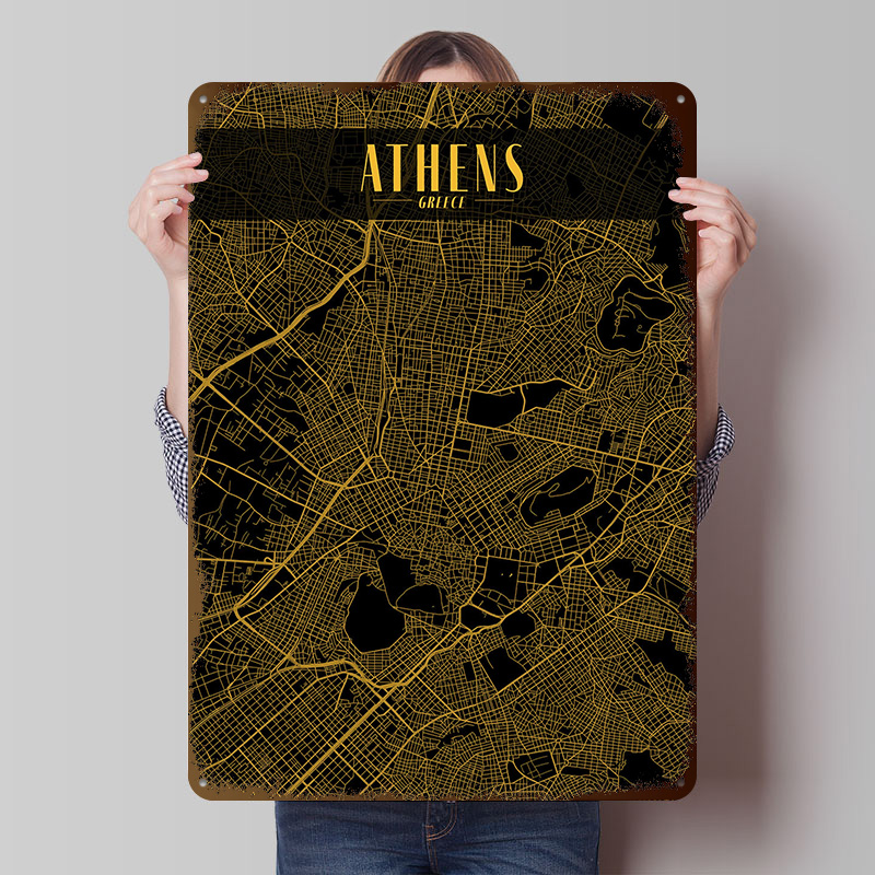 Athens Golden Map Tinplate Pos - Custom Map Poster recensione e prezzo