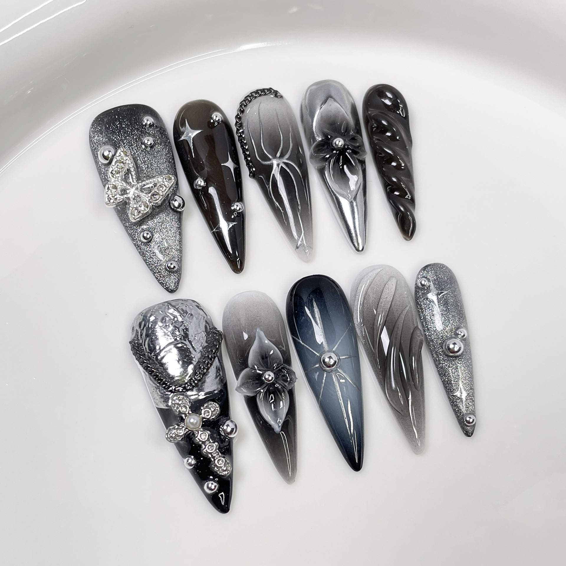 10Pcs Black Gradient Long Stil - Pressed Flower Art recensione e prezzo