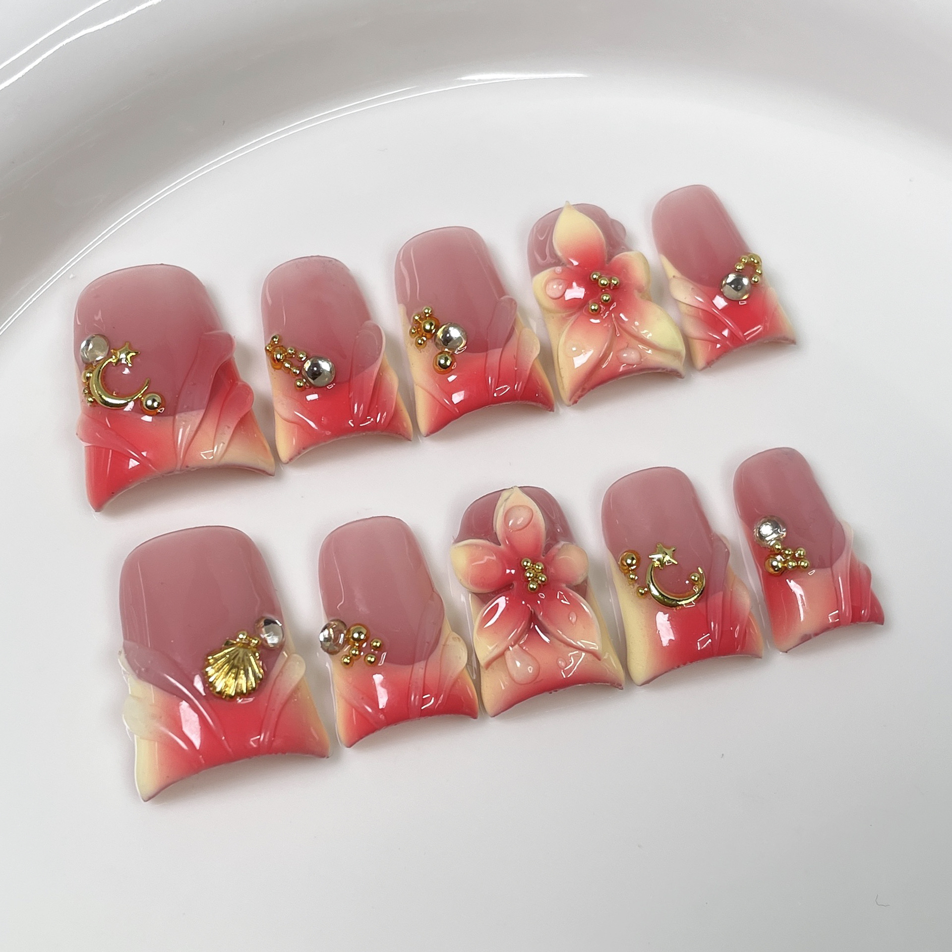 10pcs Ocean Style Fake Nails D - Pressed Flower Art recensione e prezzo